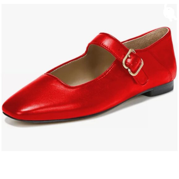 FYS Red Square Toe Mary Jane Pumps Flats Ballets Buckled Dress Daily Shoes - Picture 1 of 8
